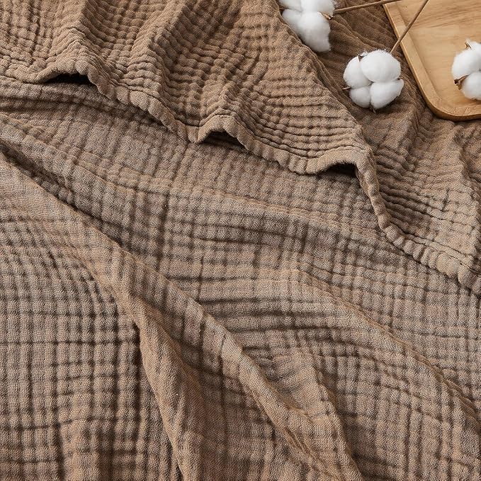 EMME Muslin Blankets for Adults Throw Blanket for Couch Breathable Gauze Soft Lightweight Airy Brown King 108" x 90"