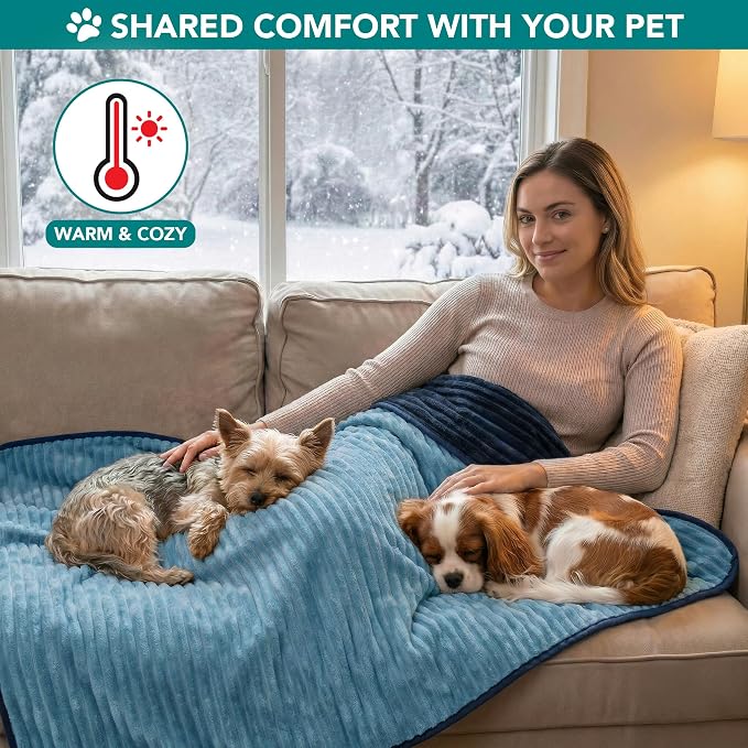 PetAmi Waterproof Dog Blanket, Leakproof Pet Blanket for Small Medium Large Cats, Soft Plush Reversible Sofa Couch Cover Protector, Washable Puppy Throw for Bed Crate, 24x32 in, Navy Blue