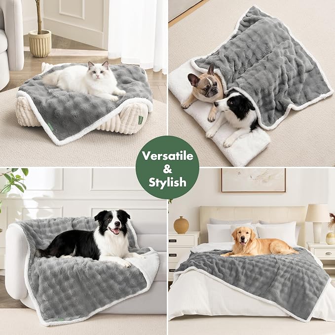 Soft Cozy Waterproof Dog Blanket for Couch - Room Decor Medium Pet Blanket for Furniture Protector, Washable Calming Dog Crate Blankets for Indoors & Outdoors, Grey, 40"x50"