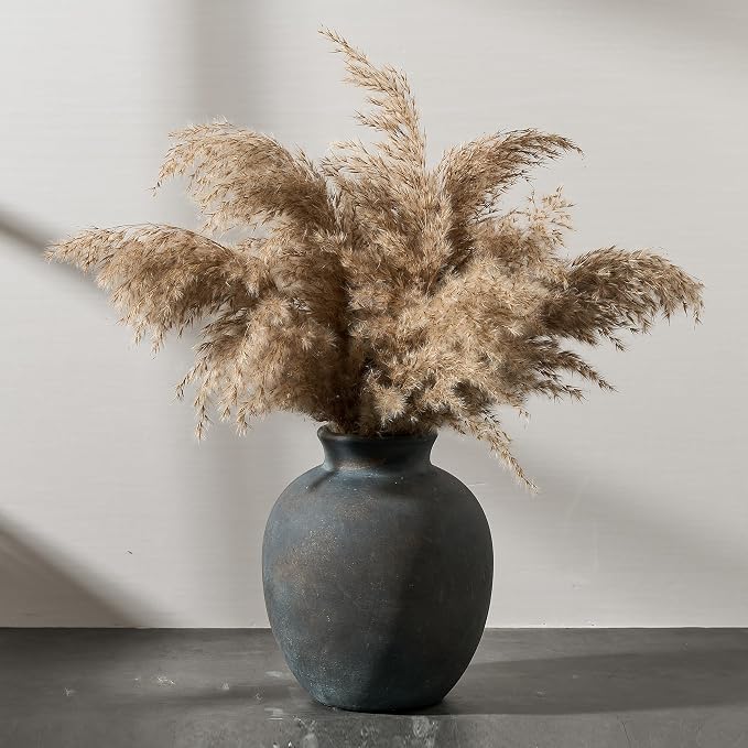SIDUCAL Ceramic Decorative Flower Vase | 7.48 Inch Pottery Rustic Farmhouse Boho Vase for Home Decor, Table, Living Room, Bathroom, Coffee Desk, Shelf, Mantel Decoration, Wedding, Bronze