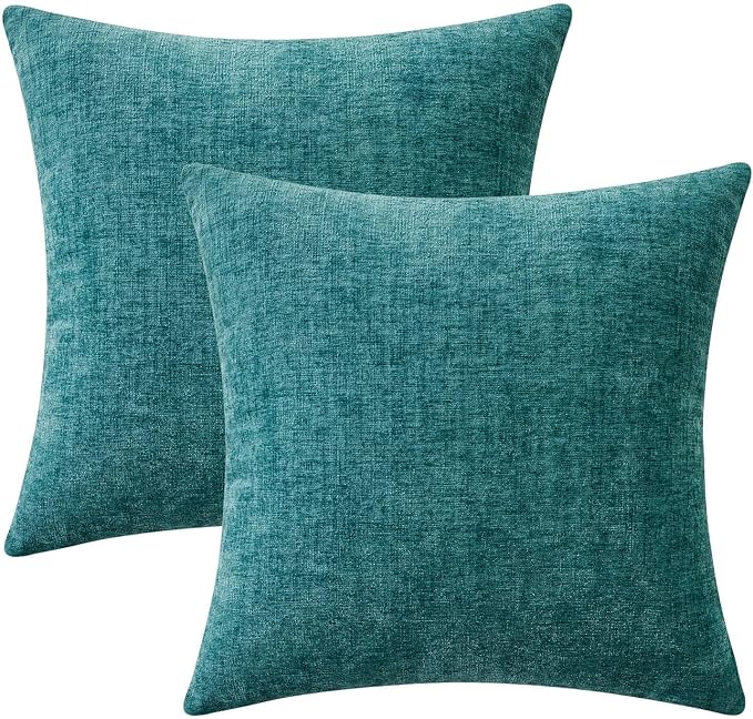 MIULEE Soft Chenille Euro Throw Pillow Covers Teal 22x22 Inch Pack of 2 | Modern Home Decor, Classic Decorative Pillows, Solid Dyed Cases, Boho Couch Cushion Covers for Sofa Bed Living Room