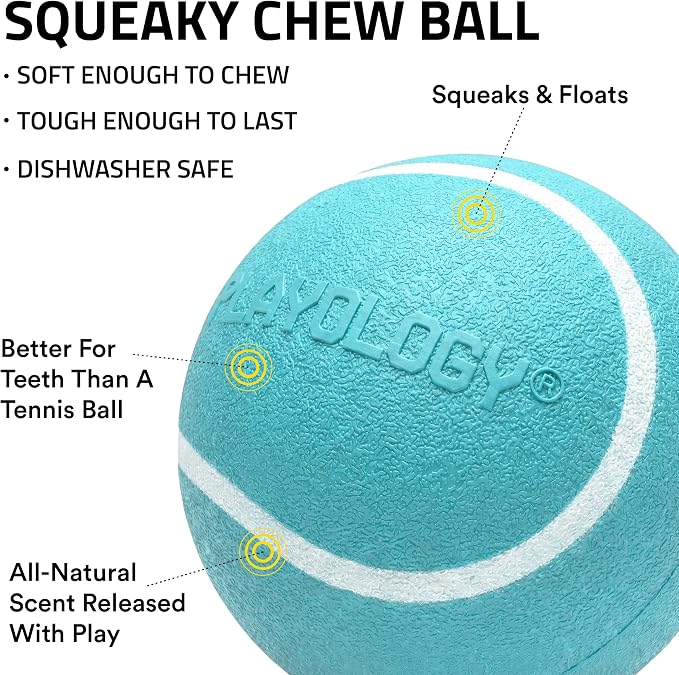 Playology Squeaky Chew Ball for Large Dogs - Jumbo, Peanut Butter Scent