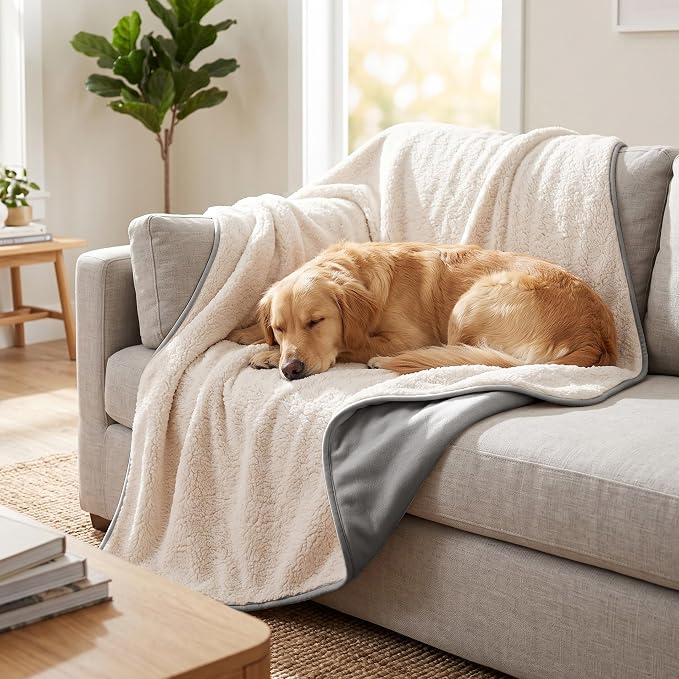 Waterproof Blanket for Dogs - Pet Throw as Furniture Protector | Cozy Sherpa & Smooth Velvet, Reversible and Machine Washable, for Couch, Bed, or Travel, 50"x60", Dark Grey