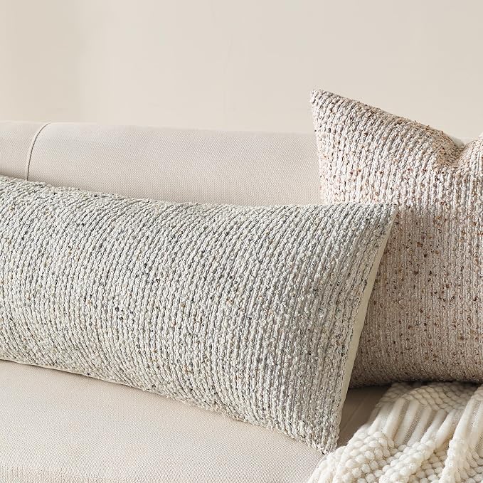 Allorry Soft Wool Decorative Throw Pillow Covers 14x36 Beige SY011A14 | Cozy Soft Touch,Neutral Textured Boho Cushion Covers for Modern Farmhouse Sofa Bedroom Living Room Decor