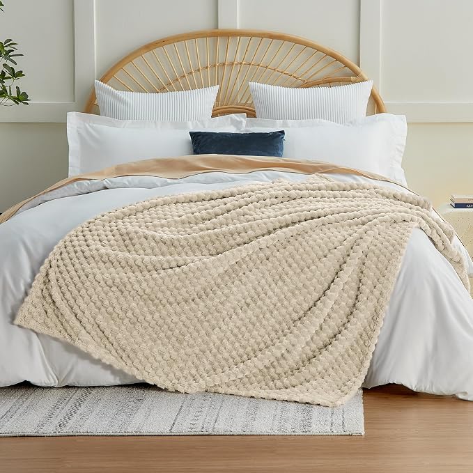 EXQ Home Gentle Soft Fleece Throw Blanket – Cozy Lightweight 3D Imitation Turtle Shell Jacquard Blanket for Couch Bed – All-Season Warm Fuzzy Flannel Blanket for Women Mom Her Gifts(50"x60",Linen)