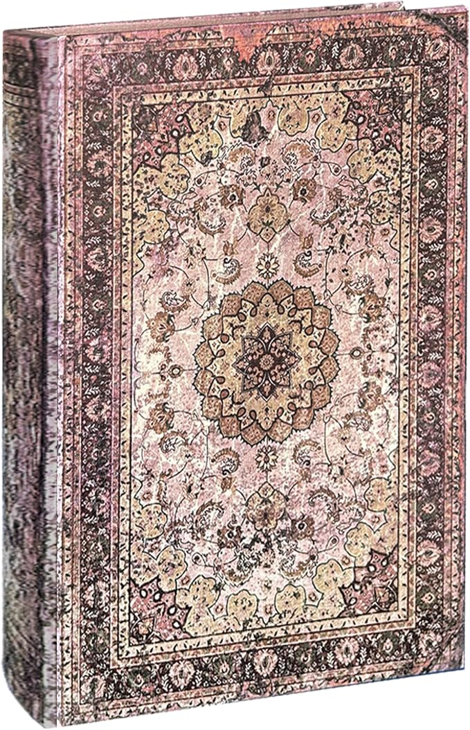 Decorative Wooden Book Box - Vintage Faux Book Boxes for Home Decor, Secret Storage with Magnetic Closure, Antique Style, Persian Rug Pattern Leather Cover, Perfect for Home Office Bookshelf, 10x7x1.6