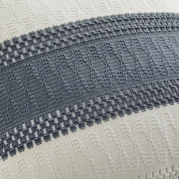 2pk Boho Pillow Covers 24x24, Natural White/Contrast/Navy | 100% Organic Cotton Body, Stripe Embroidery, Farmhouse Decorative Cushion Covers for Sofa Bed Living Room Home Decor