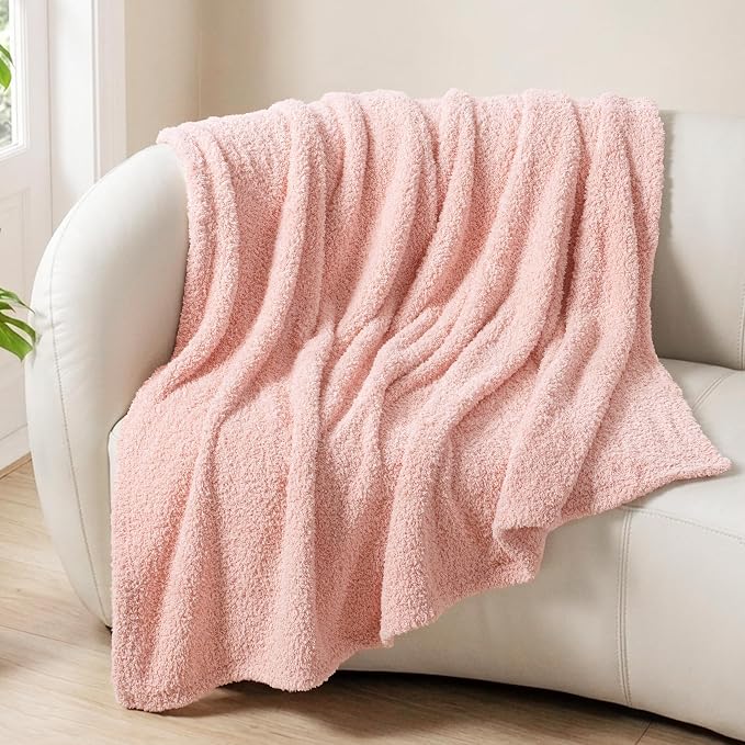 Exclusivo Mezcla Fleece Throw Blanket for Couch and Sofa, 50" x 60" | Super Soft and Cozy Fluffy Blanket for Women, Lightweight and Fuzzy Throw for Home Decor, All Season, Light Pink