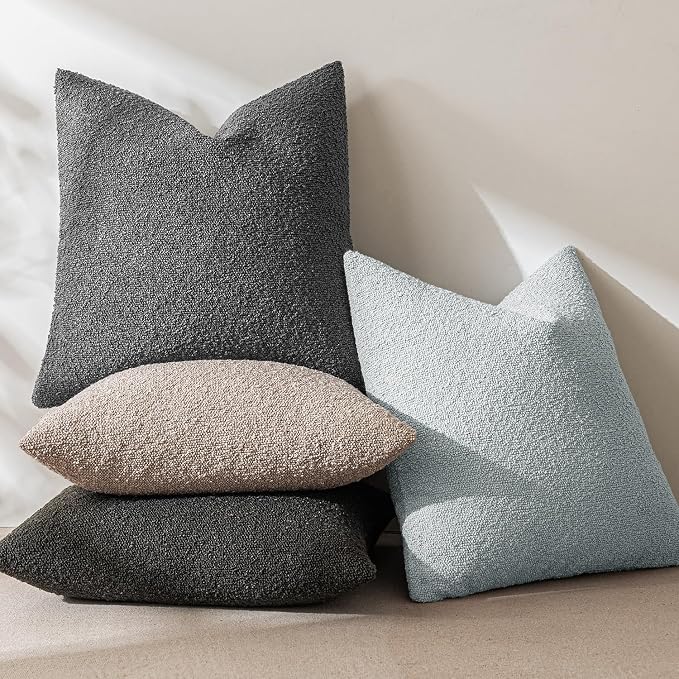 MIULEE Textured Boucle Lumbar Pillow Cover for Bed 12x20 Light Blue | Pack of 1 Textured Neutral Couch Throw Pillow Cover, Accent Solid Pillowcase, Sofa Living Room Home Decor