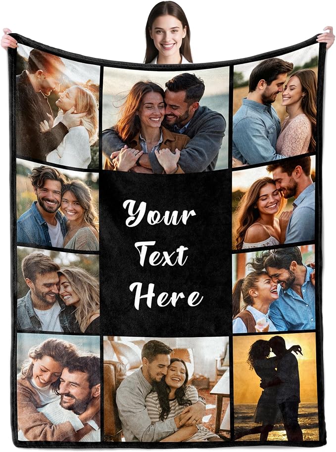 SHIPS NEXT DAY Custom Blanket with Picture Text Personalized Throws Blanket with Photos Customize Blanket Customizable Blankets Customized Gifts for Mom Dad Couple Girlfriend Boyfriend Wife Husband