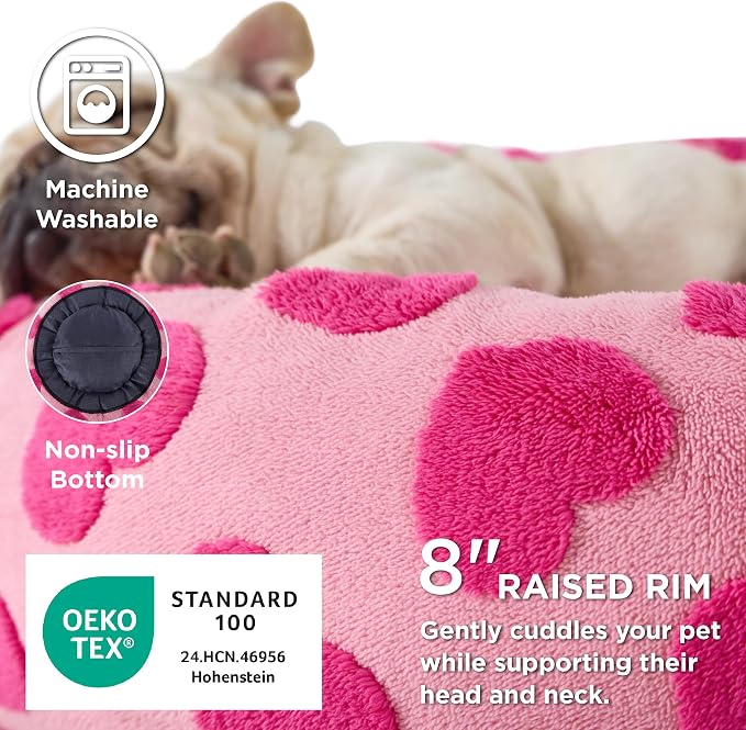 LE SURE Shown on TV Jacquard Donut Dog Beds Medium,Lover Hearts 30x30x8in | Orthopedic Calming Pet Bed Sofa, Original Design Pattern,Washable Cover,Cute Home Decor as Gift for Pet,Anti Slip Bottom