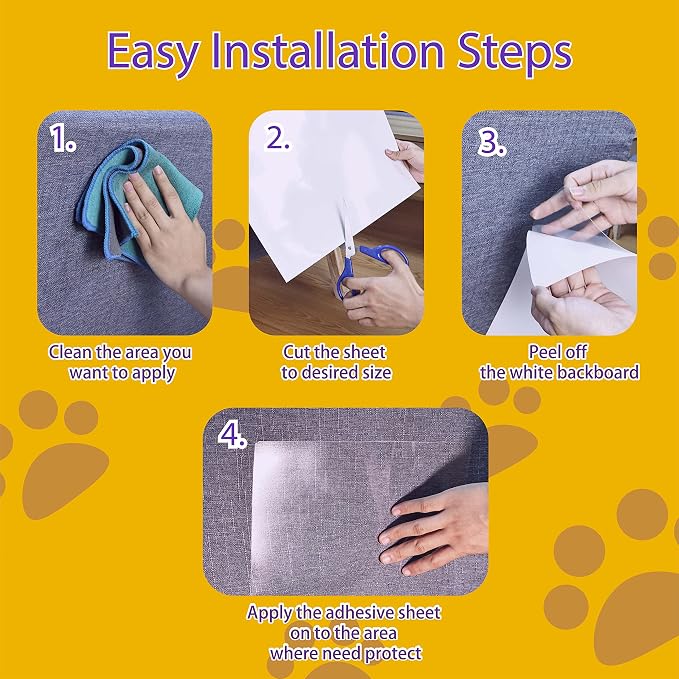 Cat Scratch Furniture Protector-16-Pack –Single-Sided, Heavy-Duty Self-Adhesive Tape, No-Residue for Couch, Doors & Walls - NO PINS