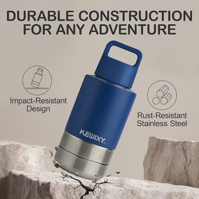 KEWIXY Insulated Dog Travel Water Bottle with Detachable Bowls, 3 in 1 Portable Dog Water Bottle Dispenser, Dog Accessories for Walking, Hiking, Camping, Outdoor (Navy Blue, 32 Oz)