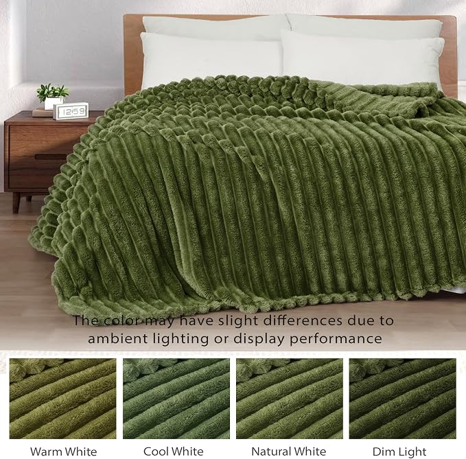 Exclusivo Mezcla Striped Twin Size Fleece Blanket for Bed, Couch, 60"x80" | Soft Breathable Cozy Bed Blankets, Lightweight Plush Fluffy Fuzzy Jacquard Decorative Blankets