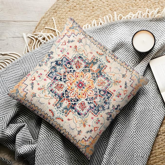 Boho Throw Pillow Covers 20x20 inch Set of 2,Bohemian Vintage Carpet Pattern Antique Ethnic Decor Double Sided Pattern Cushion Cover Soft Pillow Case Living Sofa Room Bed Square Pillow Cover