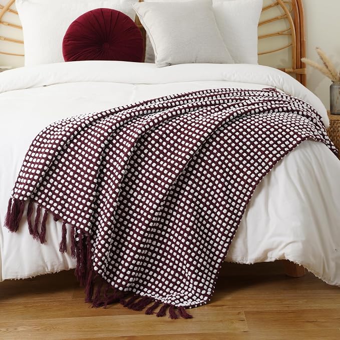 Bunnikins & Clover Knitted Red Purple Throw Blanket, Cozy Warm Lightweight Chenille Throw Blanket for Bed, Sofa, Home Decor, 50"x60"