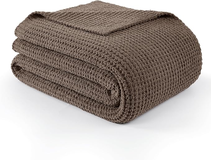 WDCOZY Taupe Waffle Throw Blanket for Couch Bed, Reversible Super Soft Plush Knitted Blanket, Lightweight Cozy Fuzzy Fluffy Warm Throw for Sofa Chair, Textured Blanket for Home Decor, Tan 60"x80"