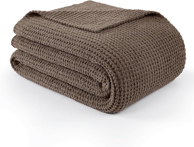 WDCOZY Taupe Waffle Throw Blanket for Couch Bed, Reversible Super Soft Plush Knitted Blanket, Lightweight Cozy Fuzzy Fluffy Warm Throw for Sofa Chair, Textured Blanket for Home Decor, Tan 50"x60"