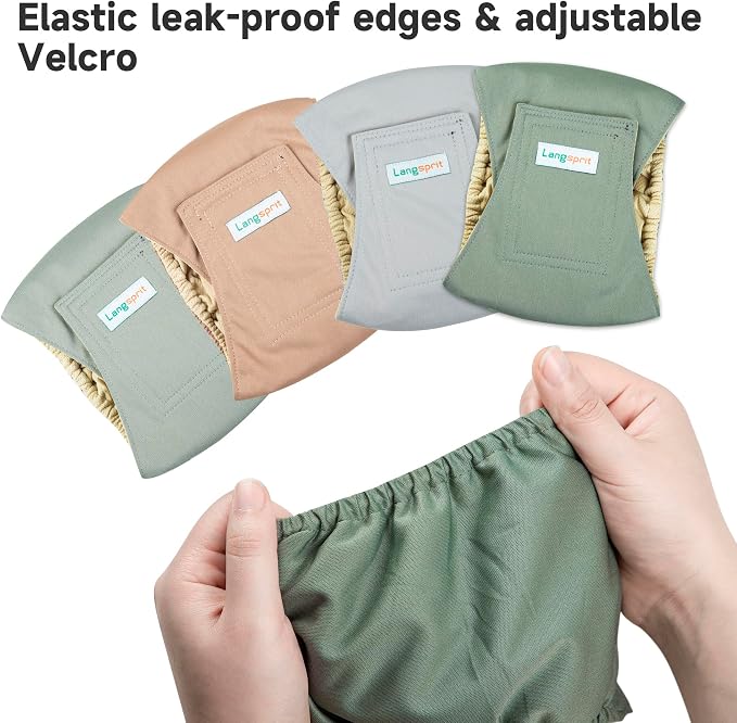 Male Dogs Diapers Belly Bands(4Pack), Washable Reusable Male Boy Doggy Wraps Panties for Doggie Puppy Pooping Potty Training Incontinence Marking Pañal para Perro Brown Gray Green Cyan Medium
