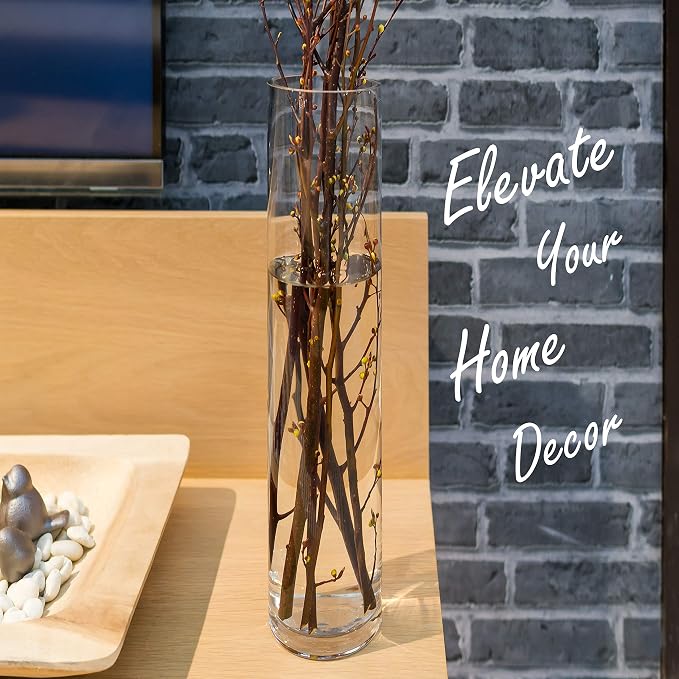 CYS Excel Clear Glass Cylinder Vase (H:28" D:4") | Multiple Size Choices Glass Flower Vase Centerpieces | Hurricane Floating Candle Holder Vase