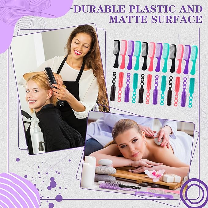 SiliFine 96 Pcs Bulk Hair Brush Combs for Homeless Individually Wrapped Hair Brush and Comb Set for Women Hotel Nursing Charity Travel(Multicolor)