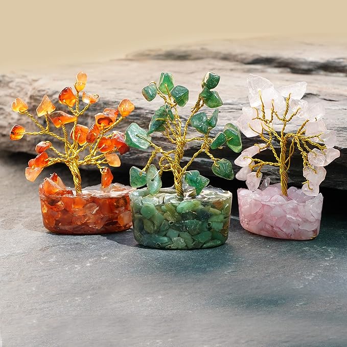 Crystal Tree Set of 12 Unique Birthday Gifts for Women, Sister, Mom & Dad, Home Office Decor for Positive Energy, Bring Good Luck, Money, Reiki Healing Stone Chakra Tree of Life Return Gift Sets