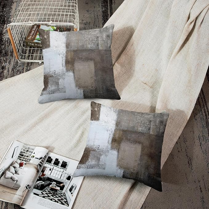 Emvency Throw Pillow Covers Set of 2, 20 x 20 Inch, Brown White and Grey | Abstract Modern Painting Outdoor Decorative Square Pillow Cases Couch Cushion Case for Couch Bed Sofa Living Room Home Decor