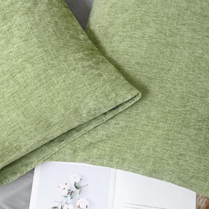 CaliTime Decorative Standard Throw Pillow Covers 26 X 20 Inches Sage Green | Pack of 2, Cozy Chenille Cushion Cases for Sofa Bed Living Room Farmhouse Home