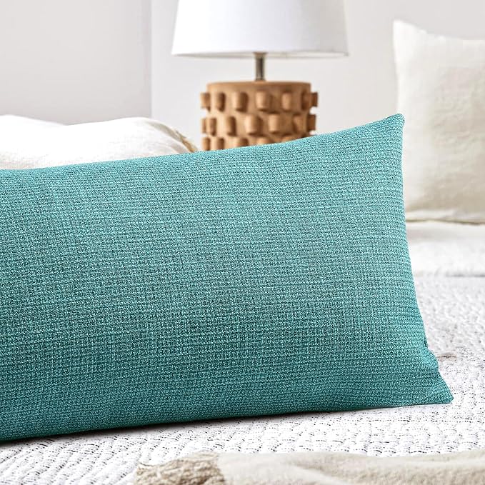 OTOSTAR Linen Throw Pillow Cover Set of 1 Decorative Long Lumbar Pillowcase Rectangle Cushion Cover 14x36 Inch for Home Decor Sofa Bedroom Car 35 x 90CM Turquoise