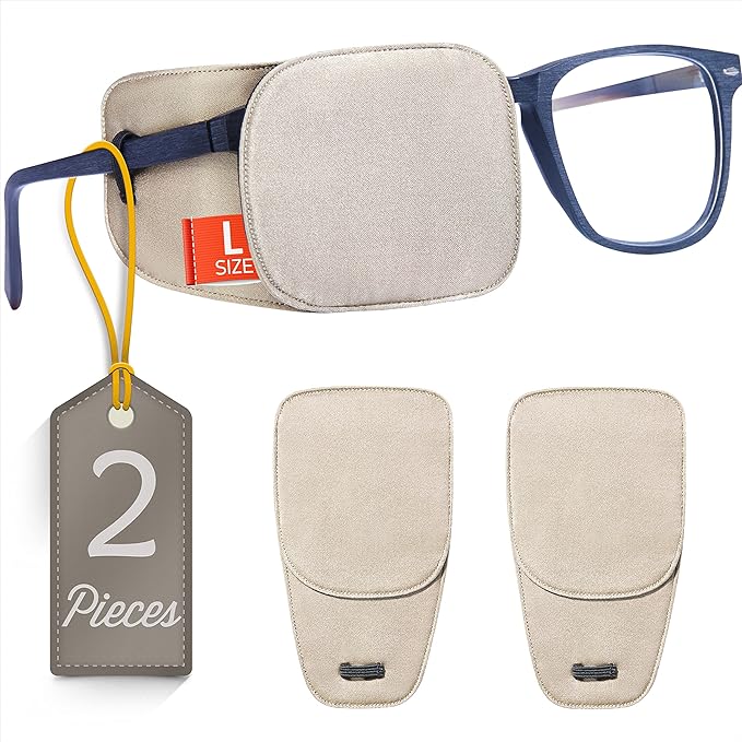 Astropic 2Pcs Large Silk Eye Patches for Adults Kids Glasses to Cover Either Eye (Large, Khaki)