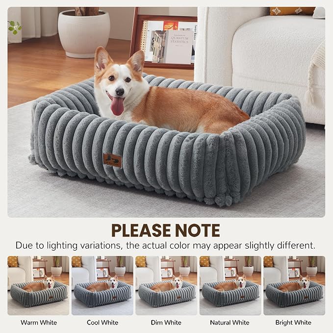Dog Bed Medium Size Dog, Rectangle Orthopedic Pet Bed for Car and Indoor, Comfort Fluffy Memory Foam Dog Beds with Anti-Slip Bottom,Grey(30x24x8 inches)