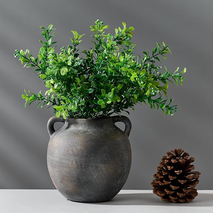 PORCER Ceramic Rustic Vase for Home Decor, 5.8 Inch Terracotta with Handles, Vintage Decorative for Flowers, Plants, Living Room, Table, Thanksgiving - Black Bronze