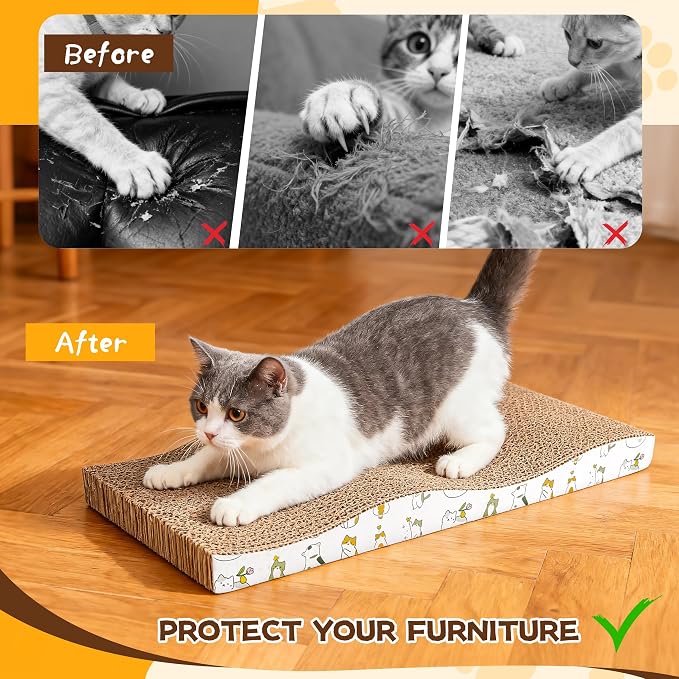 PatiencET Cat Scratch Pad 2 Pack, Waved Cardboard Cat Scratcher | Scratching Board with Catnips for Small Medium Size Cats, Kittens, Protects Furniture & Couch