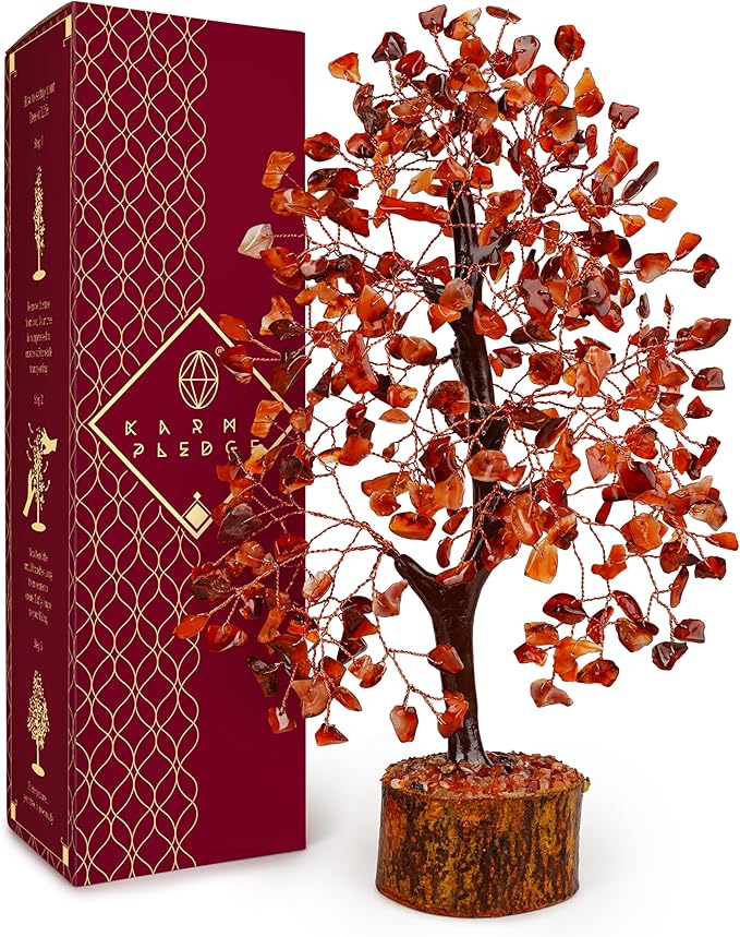 Crystal Tree of Life Birthday Gifts for Women, Men, Handmade Home Decor, Office, Room Decoration, Carnelian Reiki Healing Crystal Chakra Tree for Money, Good Luck Gifts for Her, Mom & Dad