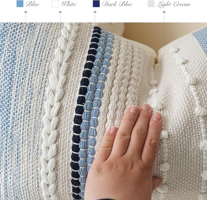 Decorative Lumbar Throw Pillow Cover 12x20 Coastal Blue Accent Cushion for Couch Sofa Farmhouse Pillowcase for Bedroom Living Room Home Décor Cover ONLY