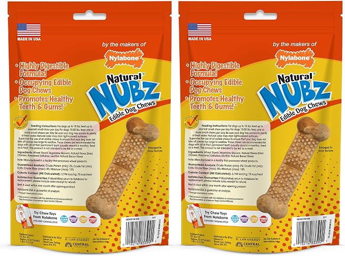 Nylabone Nubz Natural Dog Chew Treats for Small Dogs,Long Lasting Dog Chew Bones Made in USA,Chicken Flavor Breath Freshener Dental Chews,Small-Dog Bones for Dogs Up to 25 lbs.,16 Count (Pack of 4)