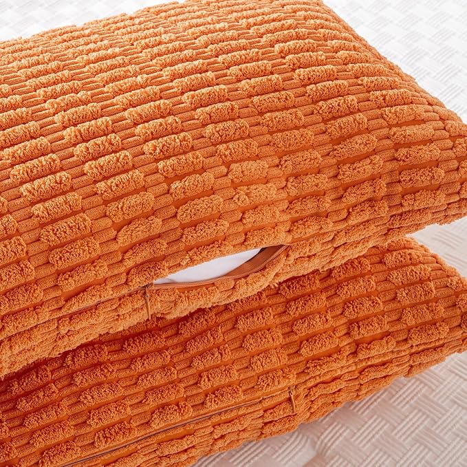 Fancy Homi Decorative Throw Pillow Covers for Bed Couch Bedroom Bench, Soft Corduroy Solid Pillow Case, Rustic Farmhouse Boho Room Decor,36" x 14" (Pack of 1),Orange