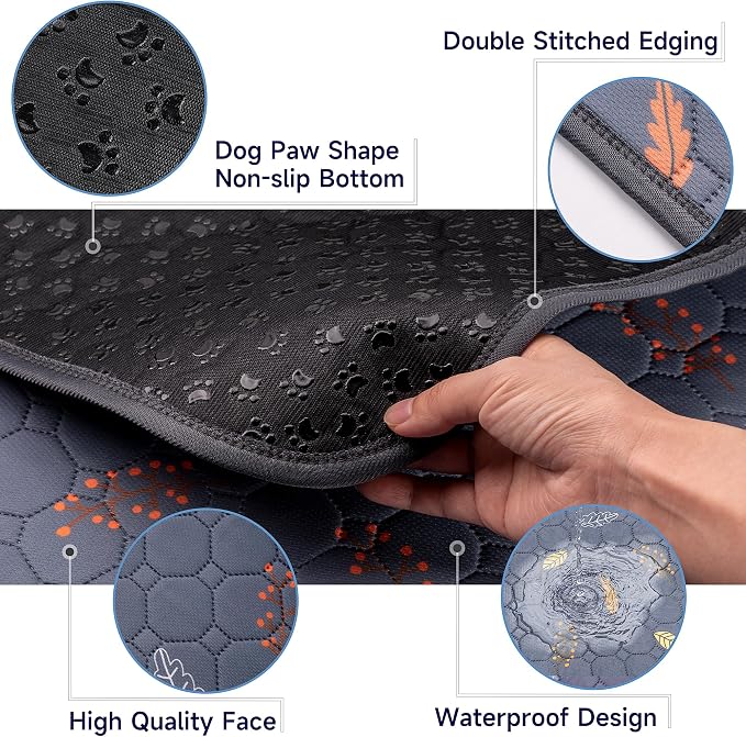 Sunheir Washable Pee Pads for Dogs 4-Pack Reusable Puppy Pads, Pet Cat Pads | Waterproof Dog Pee Pads for Crate, Thick Super Absorbent, Leak-Proof & Non-Slip, Whelping Pad (Leaves - Deep Grey, 18x24)
