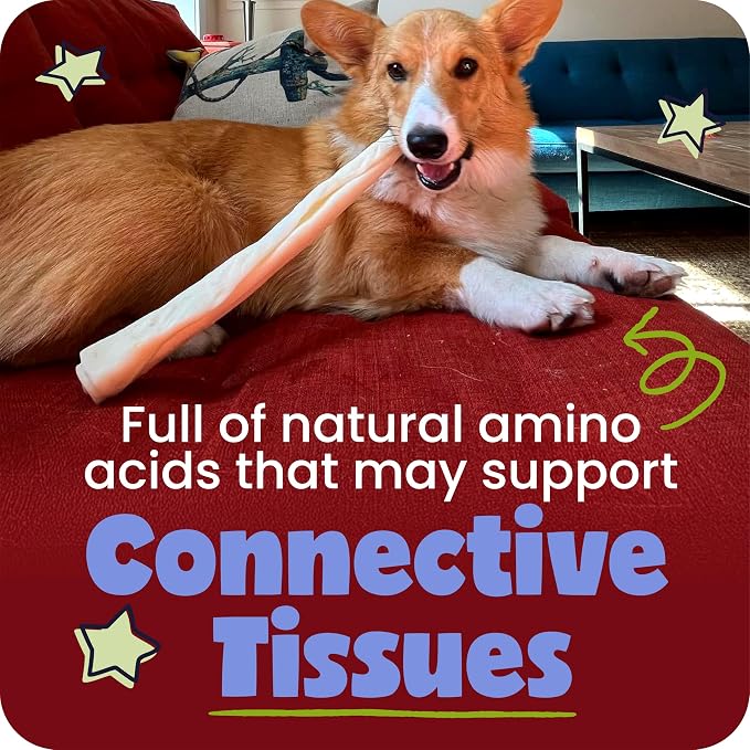 Pawstruck Natural Large 12" Beef Collagen Sticks for Dogs – Long-Lasting Rawhide Alternative, High Protein Treats with Chondroitin & Glucosamine – 10 Pack