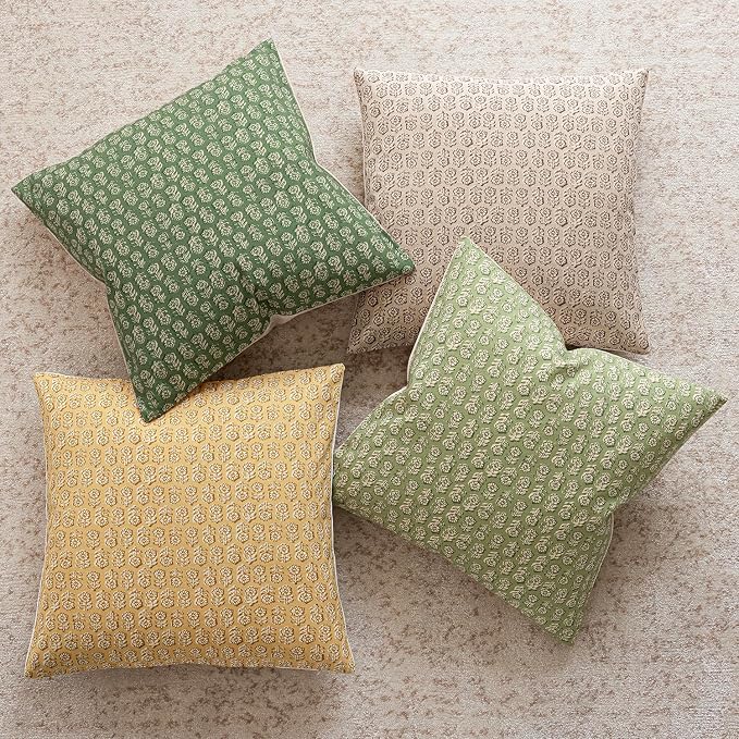 Foindtower Set of 2 Decorative Vintage Floral Print Throw Pillow Covers Neutral Modern Farmhouse Cushion Covers Boho Home Decor for Sofa Couch Chair Bedroom Living Room Outdoor,22×22 Inch,Lime Green