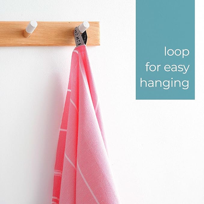 Cacala 100% Turkish Cotton Kitchen Tea Towels, Highly Absorbent Luxury Soft Quick Drying Dish Towel with Hanging Loop for Gym, Yoga, Bath, Sports, Cleaning and Kitchen (23 x 36), Pink