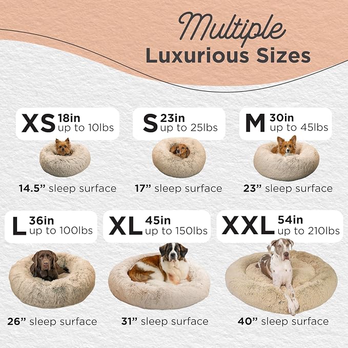 Best Friends by Sheri Original Calming Donut Dog Bed, Taupe, XL, 45" | Machine-Washable Cover, Shag Faux Fur, Orthopedic Support, Sense of Security, Water-Resistant Base, XL Dogs Up to 150 lbs