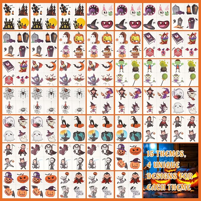 180PCS Halloween Temporary Tattoos for Kids - 60 Designs Waterproof Tattoo Stickers, Party Favor Trick or Treat Gift Supplies for Girls Boys