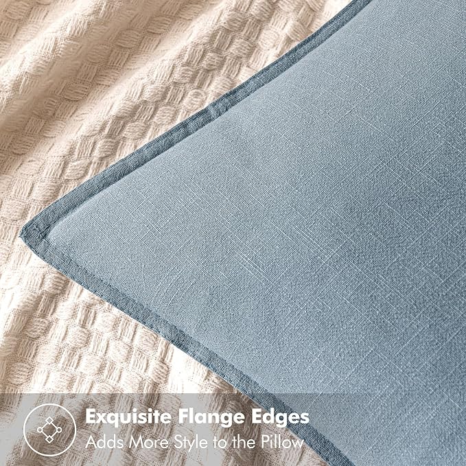 MIULEE Decorative Linen Euro Sham Pillow Covers 22x22 Inch Blue Grey | Boho Farmhouse Neutral Couch Throw Pillows for Bed, Pack of 2 Accent Coastal Modern Pillowcases, Sofa Livingroom Home Decor