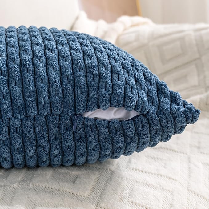 Set of 4 Blue Decorative Throw Pillow Covers 24x24 Inch Corduroy Pillow Covers for Bed Couch Sofa Living Room Soft Square Cushion Cases