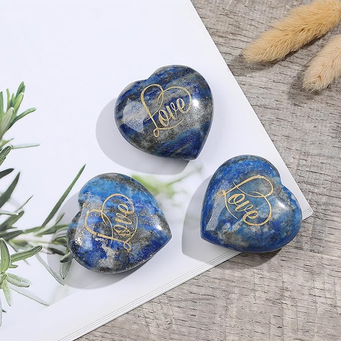ZHIYUXI 45mm Lapis Lazuli Engraved Heart Stone Gemstones Heart Crystal Lapis Lazuli Stone Polished Stones Blue Lapis Lazuli Crystal Gem Meditation Spiritual Healing Gifts for Men Reiki