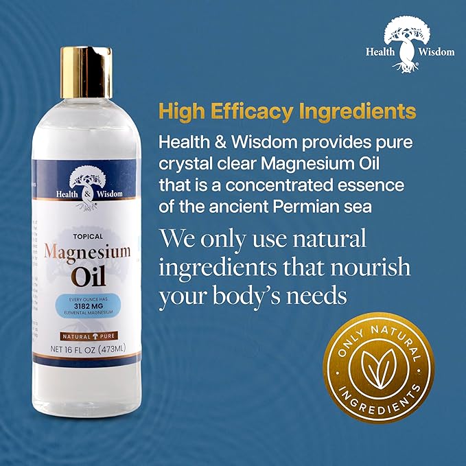 Health & Wisdom Pure Magnesium Oil - Topical Muscle & Joint Relief- Natural and Pure Skin Moisturizer - Enhanced Absorption - 16 fl oz