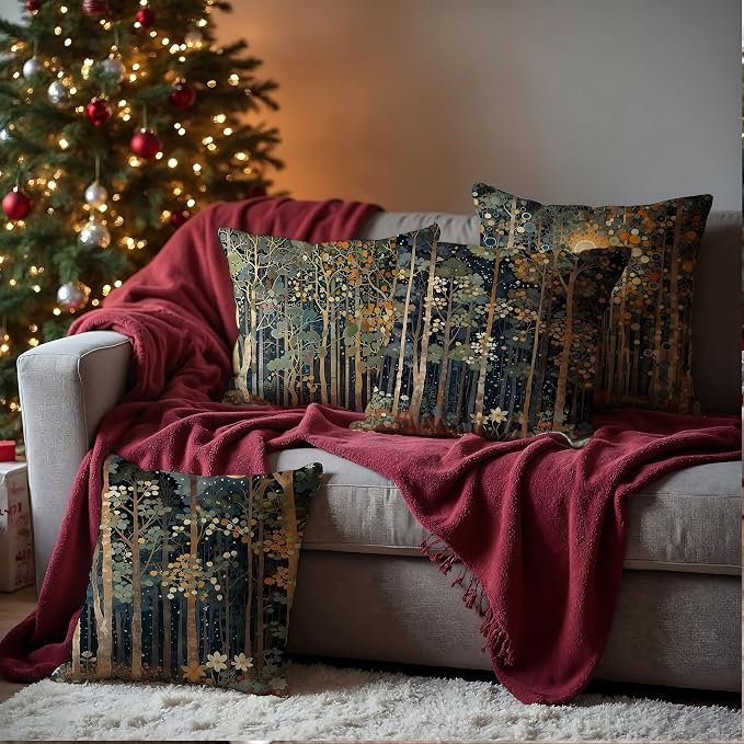 Rustic William Morris Inspired Autumn Forest Decor Throw Pillow Covers 18x18 Set of 4,Vintage Botanical Nature Decorative Throw Pillow Covers for Home Bedroom Living Room,Fall Home Room Decor