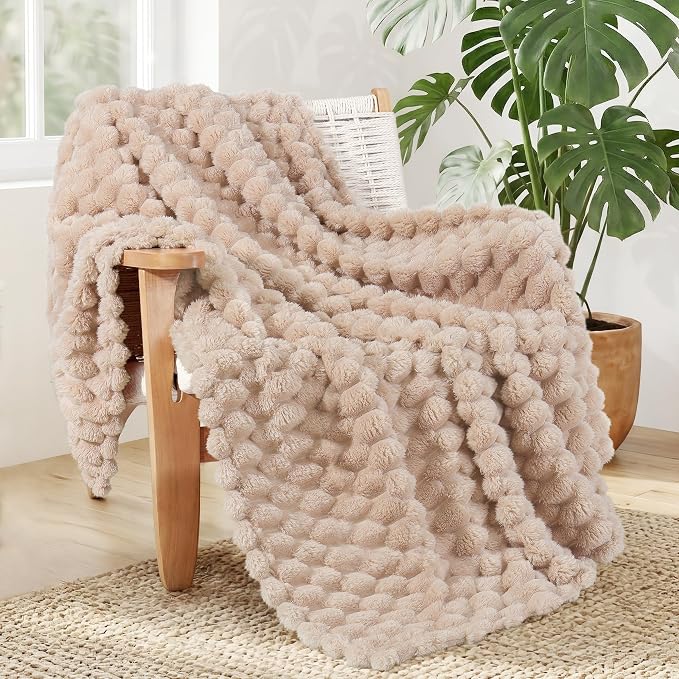 Whale Flotilla Soft 3D Jacquard Fleece Throw Blanket for Couch & Bed, Camel | Super Cozy Lightweight Plush Fluffy Throw, Luxury Decorative All‑Season Couch Cover Blanket for Sofa & Office Chair, 50"x60"