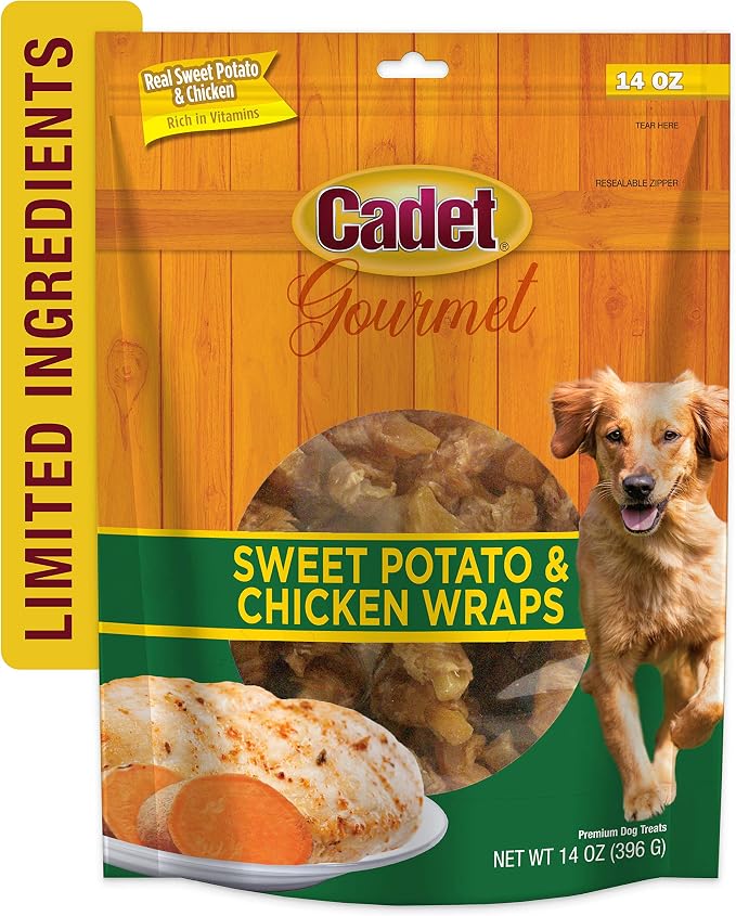 Cadet Gourmet Sweet Potato & Chicken Wrapped Biscuits Dog Treats, 14 oz | Real sweet potato & chicken, dog treats wraps, crunchy healthy dog treats, great for training, for small & large breeds